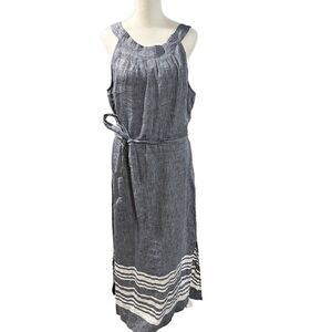 Talbots Blue and White Linen Maxi Dress Sleeveless Women’s Sz 12